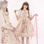 Sweet Cute Doll Sensation Jsk & Op Pink Dress Lolita Short Sleeve Bunny Print