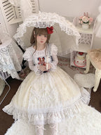 Sweet and Cute Jsk Suspender Dress White Spring and Autumn Short-sleeved Princess Dress Lolita