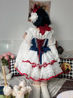 Sweet and Cute Jsk Suspender Dress White Spring and Autumn Short-sleeved Princess Dress Lolita