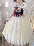 Sweet and Cute Jsk Suspender Dress White Spring and Autumn Short-sleeved Princess Dress Lolita