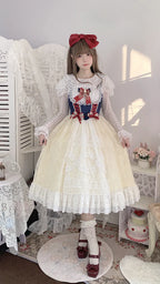 Sweet and Cute Jsk Suspender Dress White Spring and Autumn Short-sleeved Princess Dress Lolita