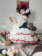 Sweet and Cute Jsk Suspender Dress White Spring and Autumn Short-sleeved Princess Dress Lolita