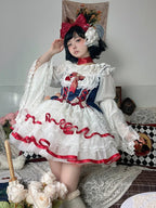 Sweet and Cute Jsk Suspender Dress White Spring and Autumn Short-sleeved Princess Dress Lolita