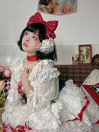 Sweet and Cute Jsk Suspender Dress White Spring and Autumn Short-sleeved Princess Dress Lolita