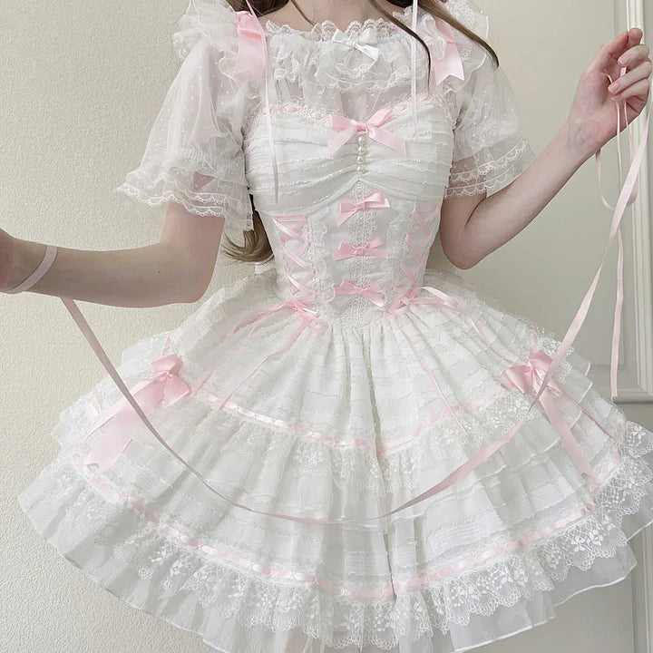 Sweet and Cute Pink Lolita Dress Ballet Jsk Suspender Dress Short