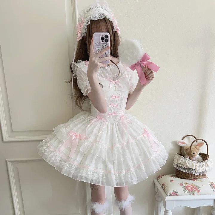 Sweet and Cute Pink Lolita Dress Ballet Jsk Suspender Dress Short