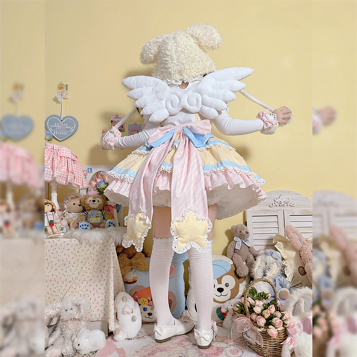 Sweet Cute Rabbit Lace Lolita Strap Lolita Dress Pink Short Sleeve Op Dress Cake Dress