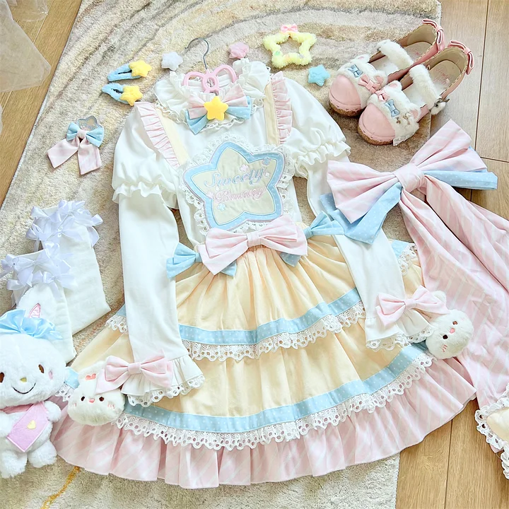 Sweet Cute Rabbit Lace Lolita Strap Lolita Dress Pink Short Sleeve Op Dress Cake Dress