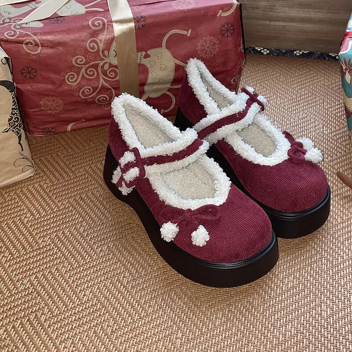 Sweet Furry Lolita Shoes for Girls Winter Shoes