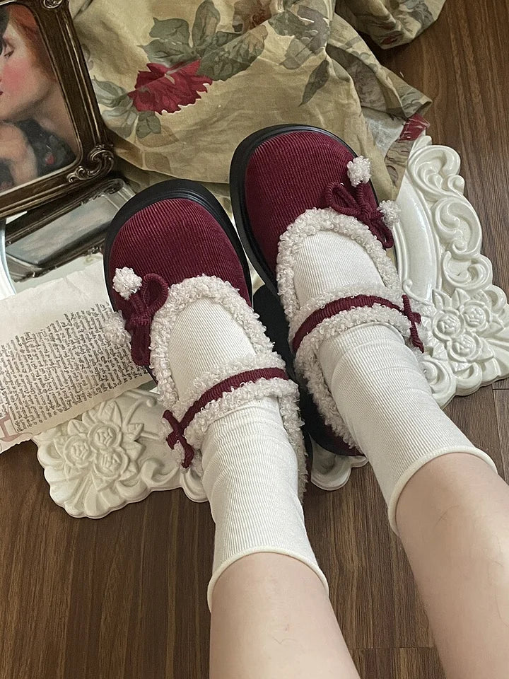 Sweet Furry Lolita Shoes for Girls Winter Shoes