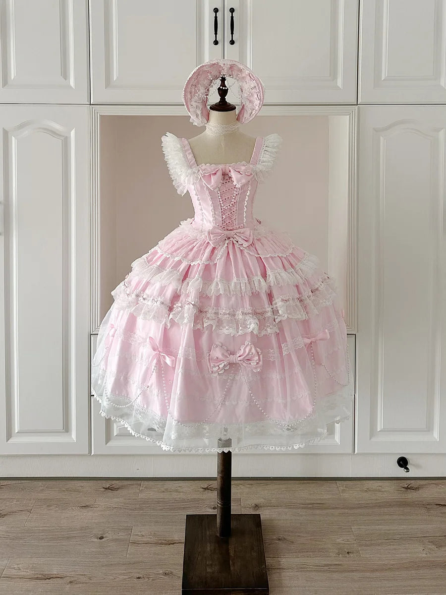 Hime Lolita Pink Blue Girl Doll Dress Cake Multi-layer Princess Dress