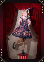 Sweet Goth Lolita Dark Blue Black Doll Printed Short Dress Skirt Cake Dress Spring Halloween