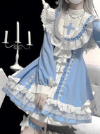 Sweet Gothic Blue Lolita Dress Subculture Y2K Nun Style Halloween Costume OP Japanese Kawaii Outfit