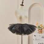 Sweet Gothic Lolita Petticoat White Black Glass Yarn Ruffles Crinoline mini Pannier