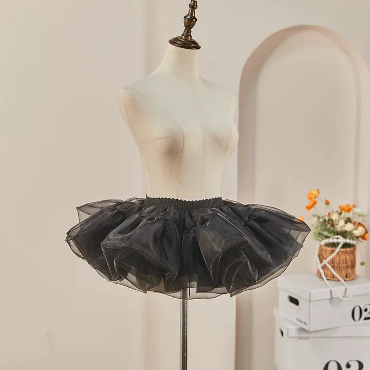 Sweet Gothic Lolita Petticoat White Black Glass Yarn Ruffles Crinoline mini Pannier