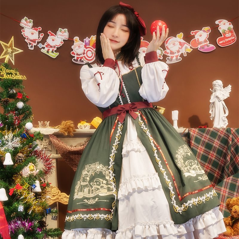 Sweet Green Dress Christmas Lolita Long Sleeve Dress Autumn Winter