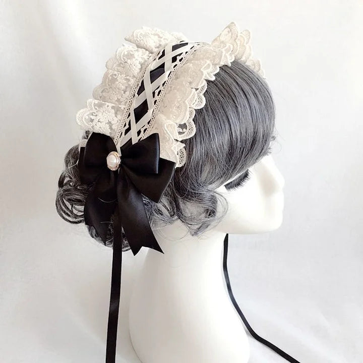 Sweet Headwear Lolita Hairband Ruffle Lace Pearl Bowknot Headband Doll Hair Accessory Lolita Outfit