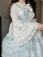 Sweet Hime Lolita White Lace Sleeve Lolita Shirt JSK Lined Lolita Dresses