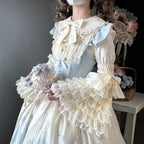 Sweet Hime Lolita White Lace Sleeve Lolita Shirt JSK Lined Lolita Dresses