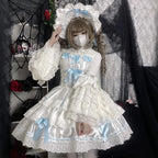 Sweet Hime Lolita White Lace Sleeve Lolita Shirt JSK Lined Lolita Dresses