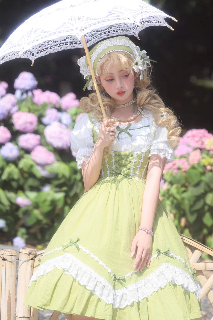 Sweet Idyllic Style Lace Dress Lolita Short Sleeve Long Sleeve Dress