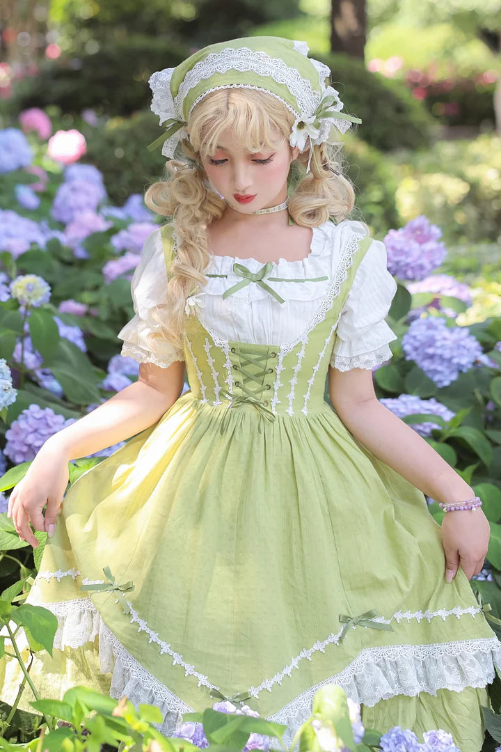 Sweet Idyllic Style Lace Dress Lolita Short Sleeve Long Sleeve Dress