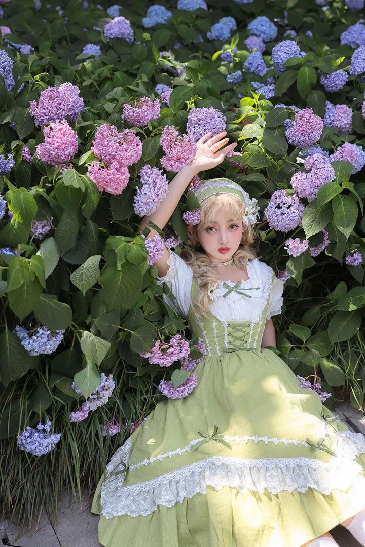 Sweet Idyllic Style Lace Dress Lolita Short Sleeve Long Sleeve Dress