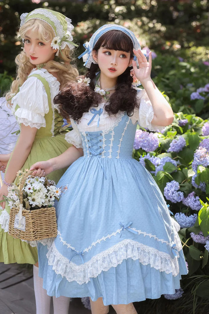 Sweet Idyllic Style Lace Dress Lolita Short Sleeve Long Sleeve Dress