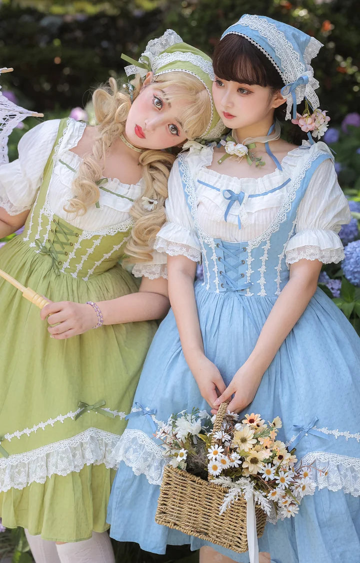 Sweet Idyllic Style Lace Dress Lolita Short Sleeve Long Sleeve Dress