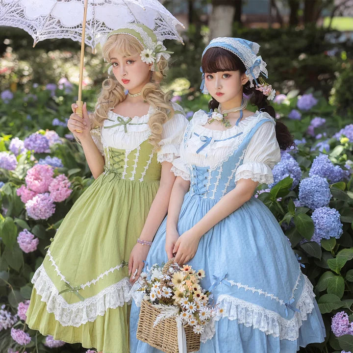 Sweet Idyllic Style Lace Dress Lolita Short Sleeve Long Sleeve Dress