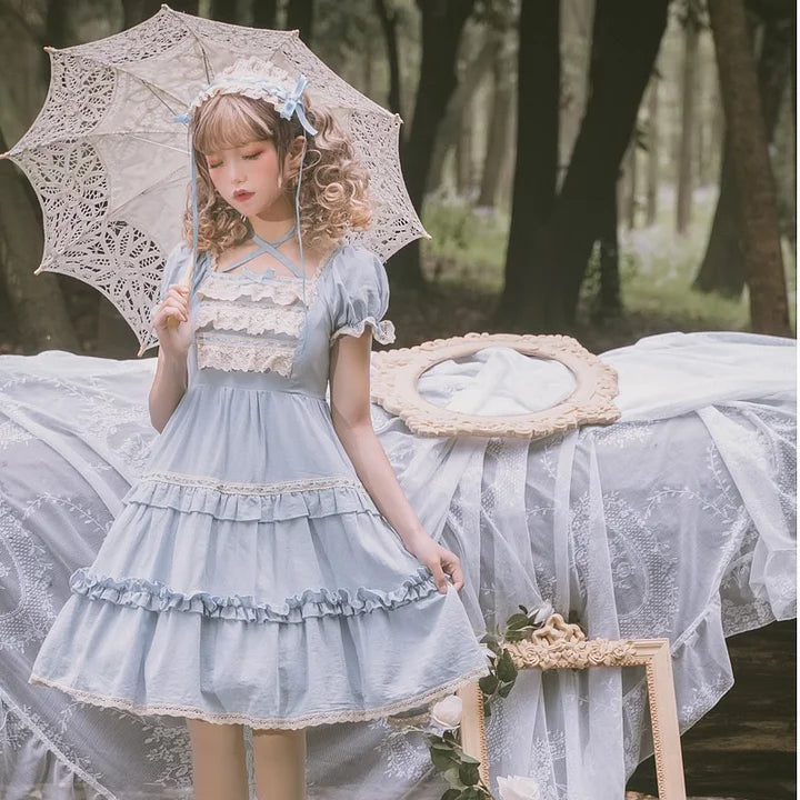 Sweet Light Lo Japanese Lolita Spring and Summer Daily Op Short-sleeved Princess Dress