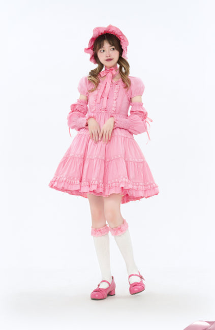 Sweet Light Yellow Lolita Short Bubble Sleeve Dress OP