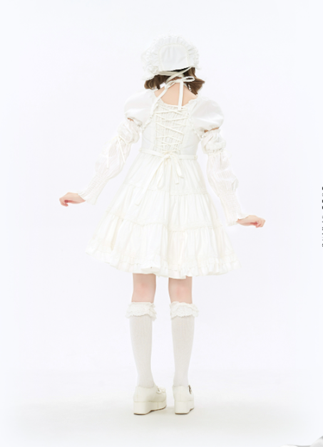Sweet Light Yellow Lolita Short Bubble Sleeve Dress OP
