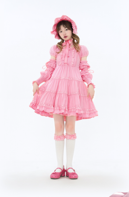 Sweet Light Yellow Lolita Short Bubble Sleeve Dress OP