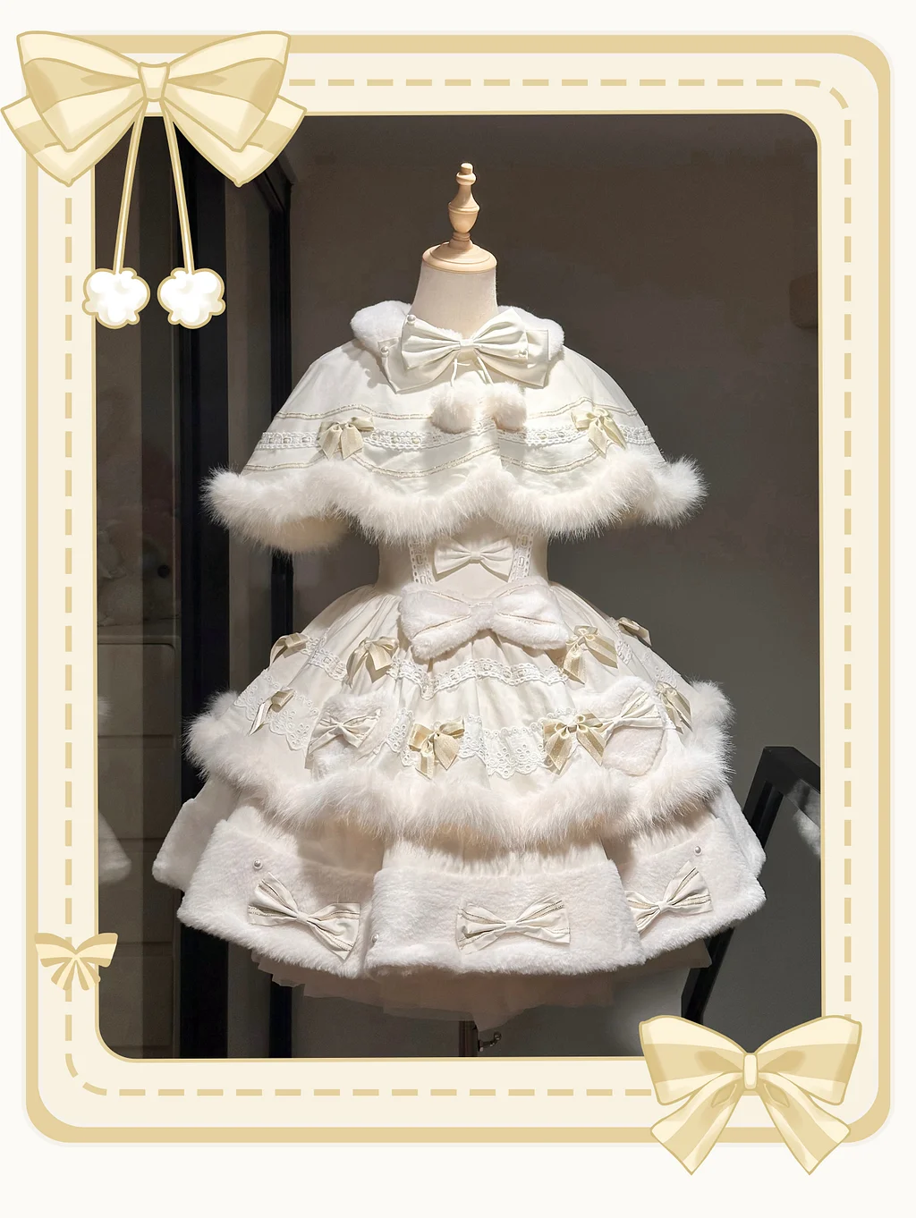 Sweet Lolita Autumn and Winter Apricot Doll Girl Sweet Woolen Cape JSK Cake Skirt Lolita Dress