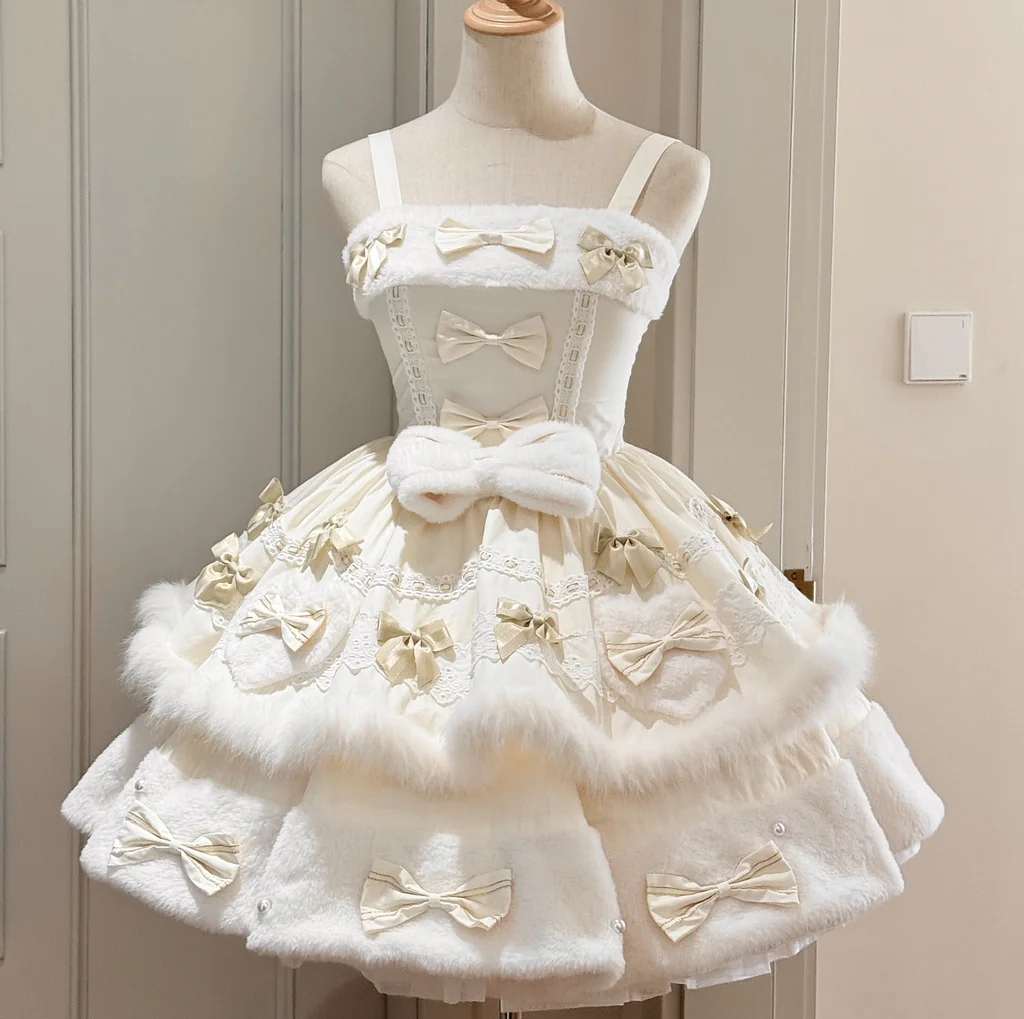 Sweet Lolita Autumn and Winter Apricot Doll Girl Sweet Woolen Cape JSK Cake Skirt Lolita Dress