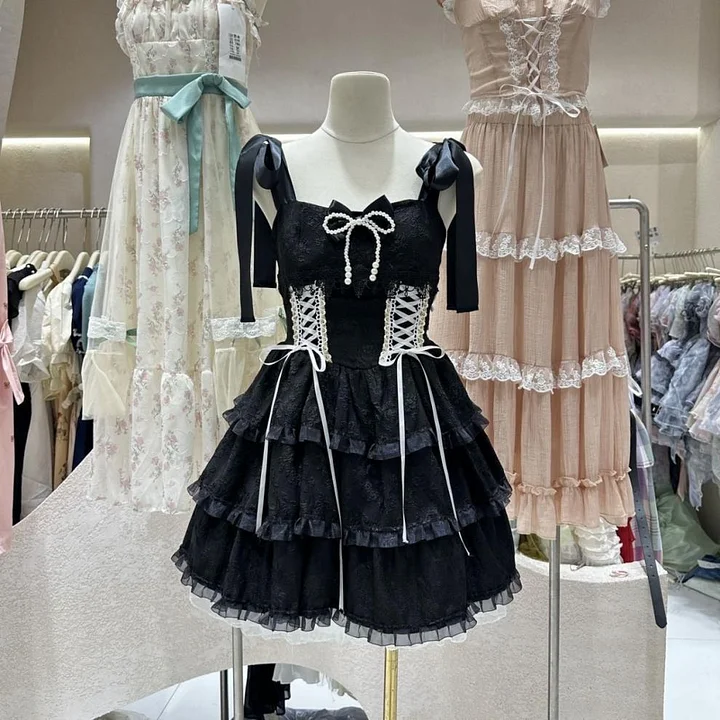Sweet Lolita Ballet  Cute JSK Short Suspender Cake Skirt Layer Bow Lolita Dresses Summer