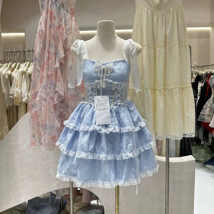 Sweet Lolita Ballet  Cute JSK Short Suspender Cake Skirt Layer Bow Lolita Dresses Summer