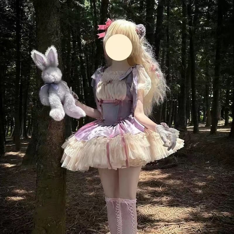 Sweet Lolita Ballet Little Ribbon Lolita Dress Sweet Dress with Suspender Cake Princess Dress