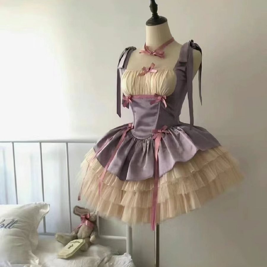 Sweet Lolita Ballet Little Ribbon Lolita Dress Sweet Dress with Suspender Cake Princess Dress