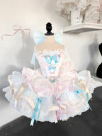 Sweet Lolita Ballet Ruffle Lace Pink Cake Dress: Soft-Toned Birthday Attire Girl Garden Party
