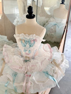 Sweet Lolita Ballet Ruffle Lace Pink Cake Dress: Soft-Toned Birthday Attire Girl Garden Party
