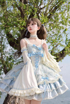 Sweet Lolita Ballet Style Lolita Outfit JSK Princess Dress Girl Green Blue Dress Bow Ball Gown
