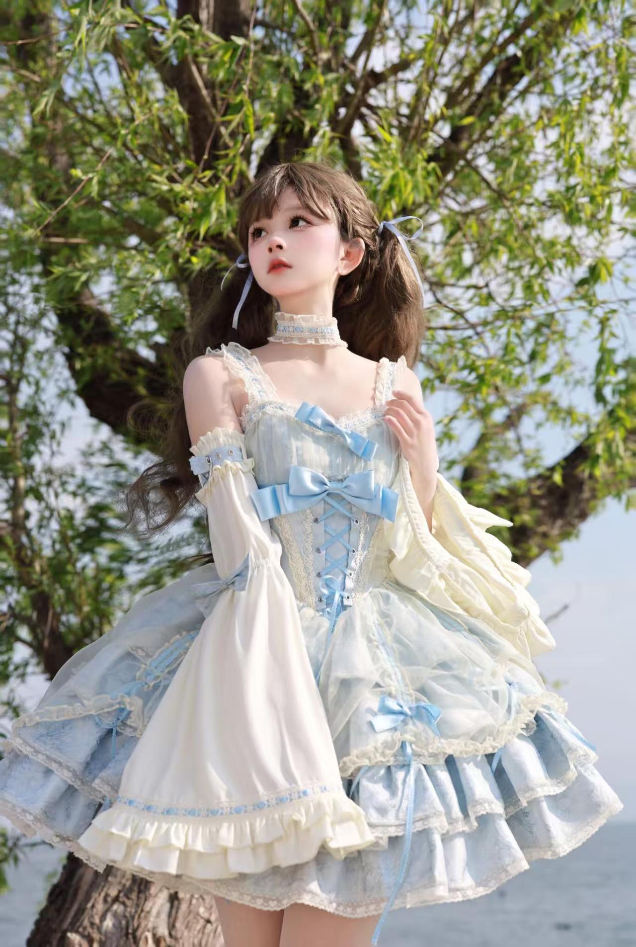 Sweet Lolita Ballet Style Lolita Outfit JSK Princess Dress Girl Green Blue Dress Bow Ball Gown
