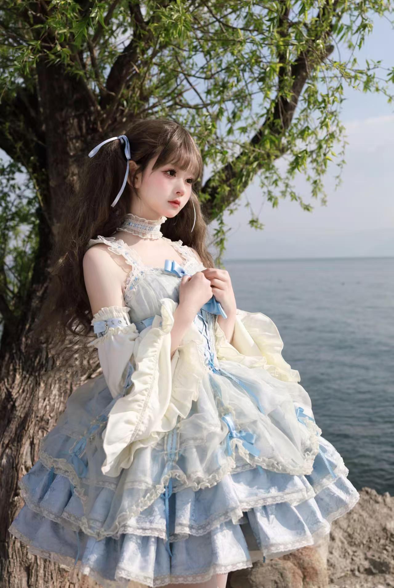 Sweet Lolita Ballet Style Lolita Outfit JSK Princess Dress Girl Green Blue Dress Bow Ball Gown