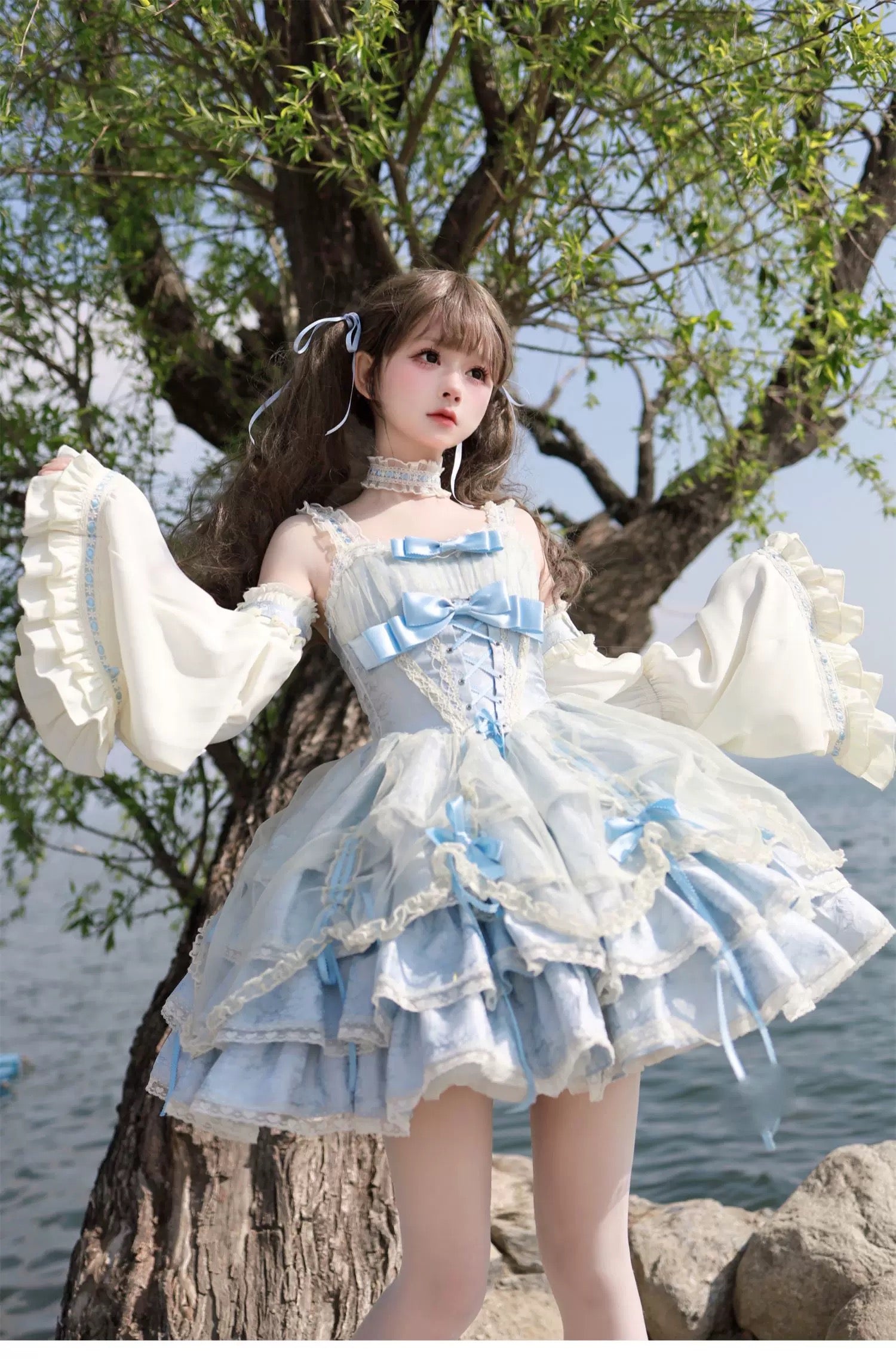 Sweet Lolita Ballet Style Lolita Outfit JSK Princess Dress Girl Green Blue Dress Bow Ball Gown