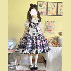Sweet Lolita Black Cow Cat Sweet Girl Suspender Jsk Dress