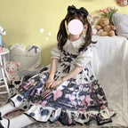 Sweet Lolita Black Cow Cat Sweet Girl Suspender Jsk Dress