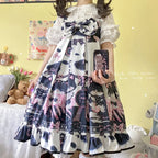 Sweet Lolita Black Cow Cat Sweet Girl Suspender Jsk Dress