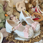 Sweet Lolita Blue Apricot Bow Accented Sweet Lolita Mary Janes Medium Heel Big Head Doll Round Head 2cm
